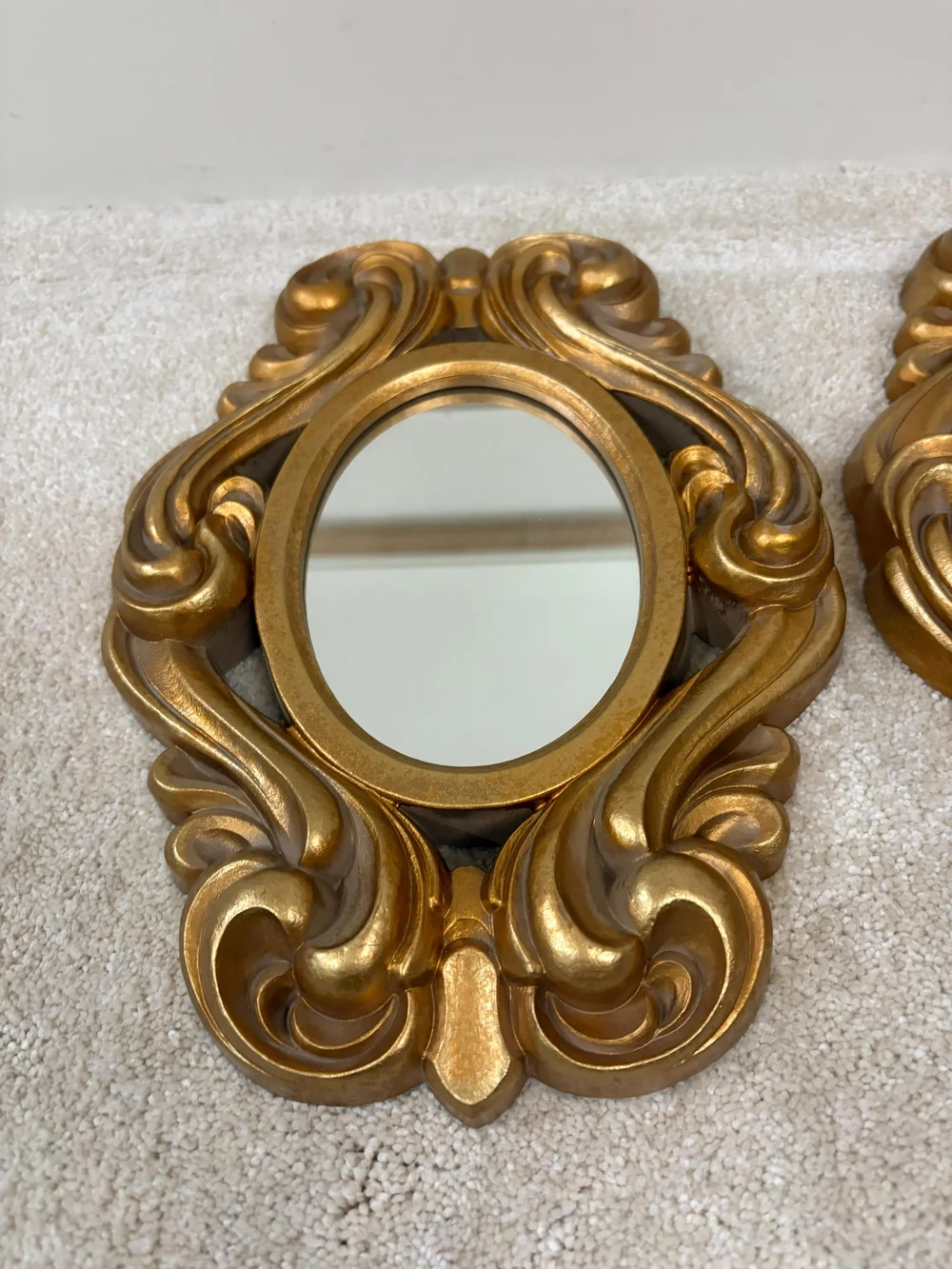 Home Interiors Gold Ornate Carved Wall Mirror Pair